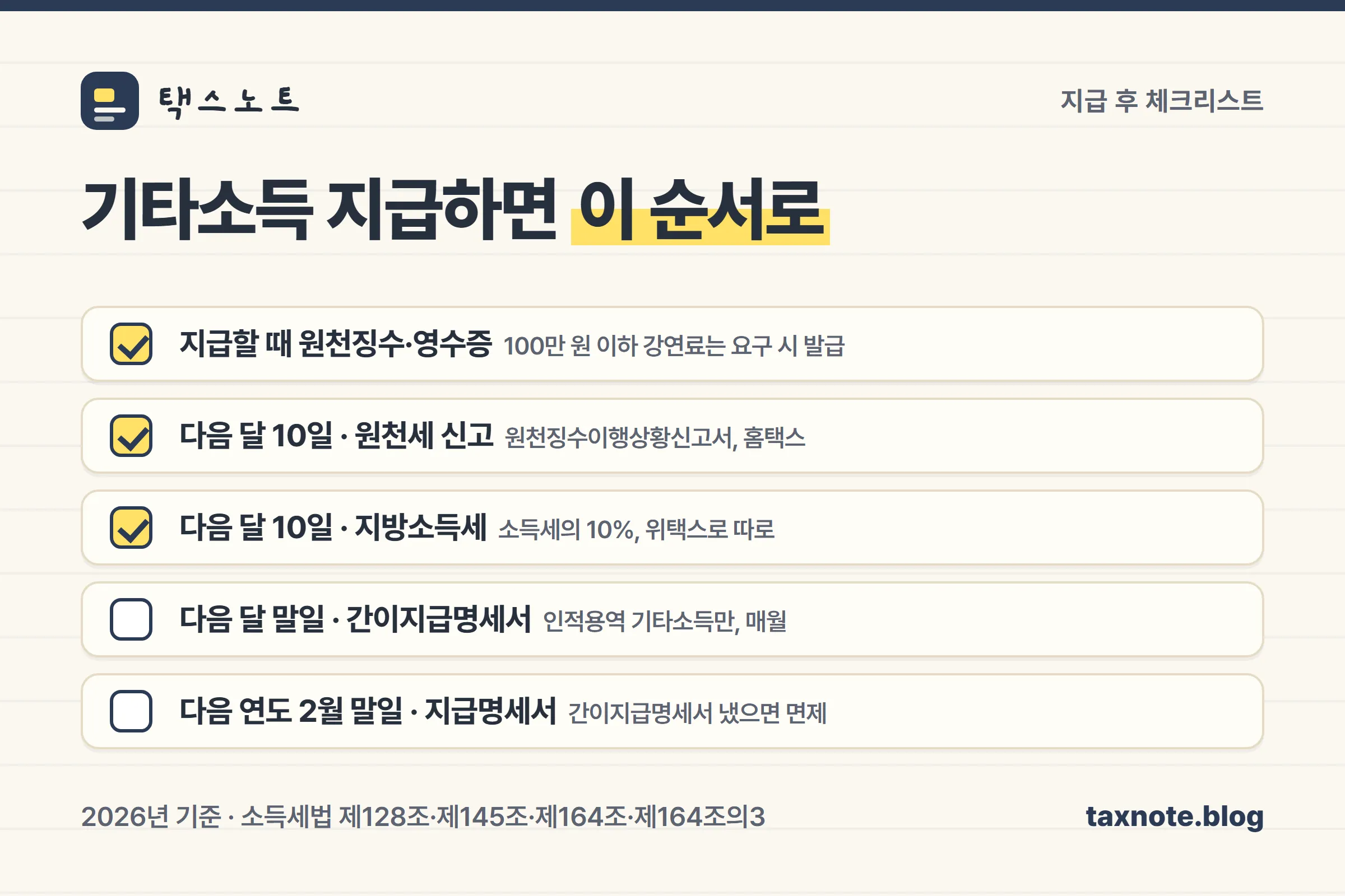 기타소득 지급 후 처리해야 할 네 가지 일정 체크리스트